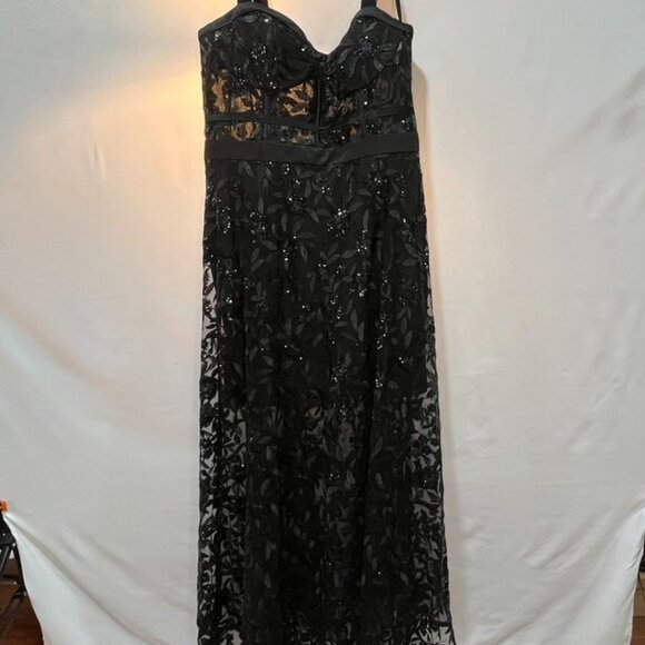 Blondie Nites Black Sequin Floral A-Line Formal Dress Gown Size 17 - Picture 13 of 14